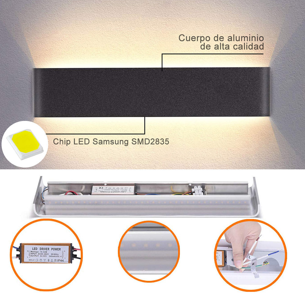Elegante aplique LED de pared de diseño minimalista. Permite generar un tipo de luz difusa y homogénea a la vez. Son elementos funcionales y decorativos. Los apliques de pared Led suelen ser luminarias que complementan a la iluminación principal siendo un elemento importante en la decoración de los más variados ambientes.