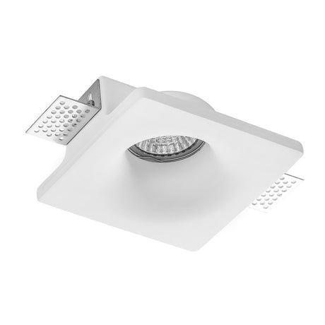 Foco empotrado con base GU10 fabricado en escayoda. Con alas de sujección para una perfecta instalación enrasada con la superficie. Crea ambientes únicos y sofisticados en la decoración de cualquier ambiente. Instalación sencilla, el material se puede emplastecer y pintar.