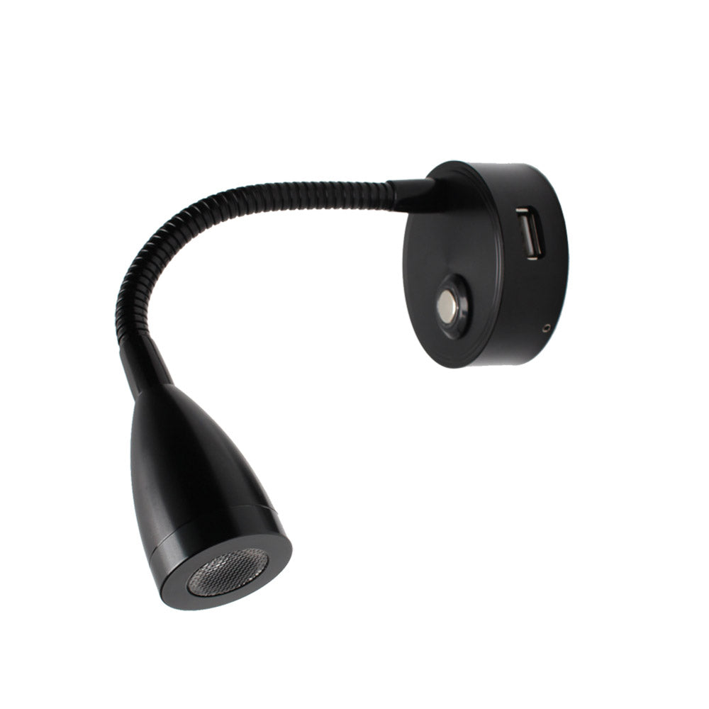 Luminaria flexible de gran calidad con interruptor táctil incorporado para su intalación en pared. Ofrece iluminación focal muy apropiado para su uso como lámpara de lectura o iluminación en vitrinas.