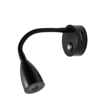Luminaria flexible de gran calidad con interruptor táctil incorporado para su intalación en pared. Ofrece iluminación focal muy apropiado para su uso como lámpara de lectura o iluminación en vitrinas.