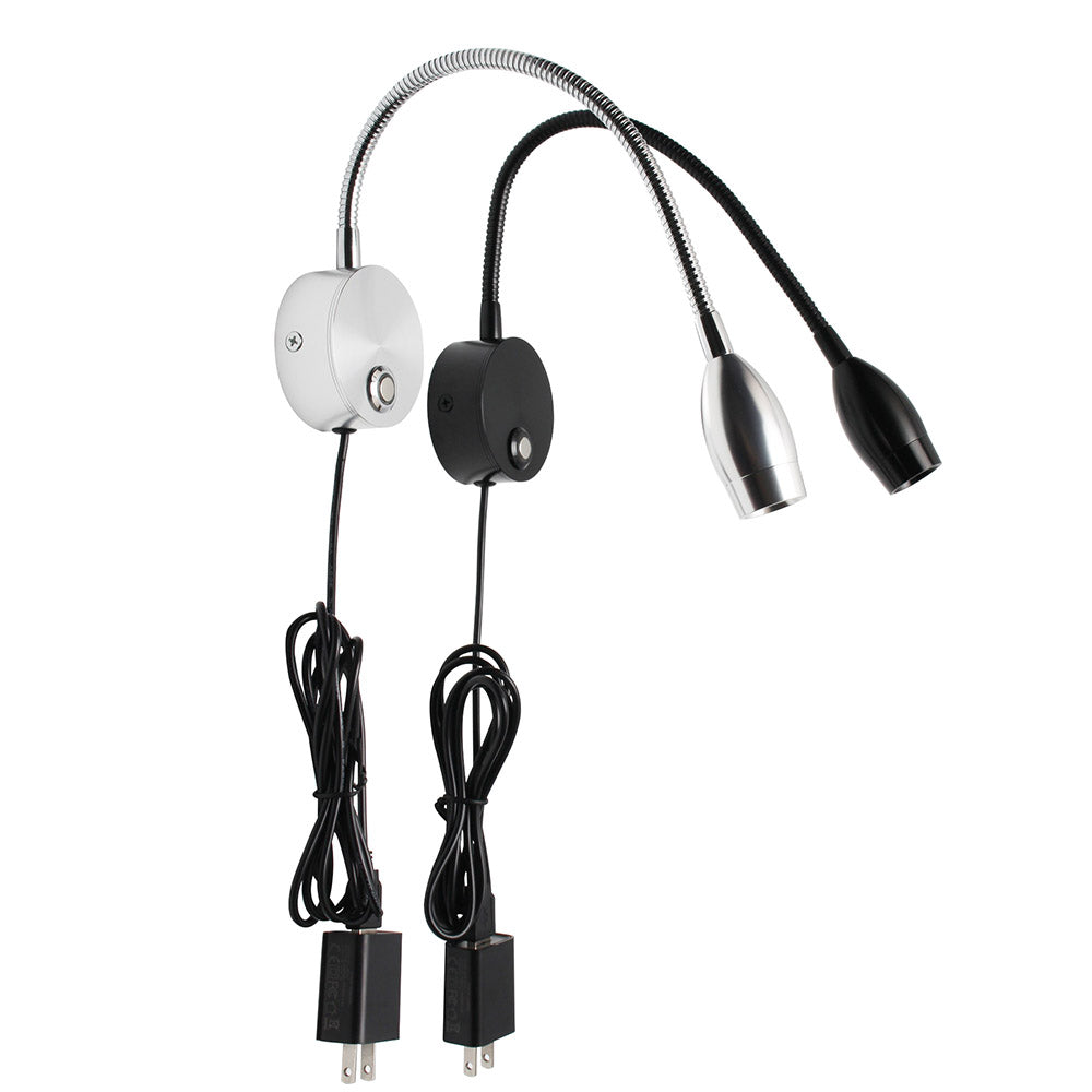 Luminaria flexible de gran calidad con interruptor táctil incorporado para su intalación en pared. Ofrece iluminación focal muy apropiado para su uso como lámpara de lectura o iluminación en vitrinas. Incluye alimentador con adaptador USB.