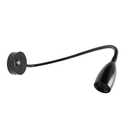 Luminaria flexible de gran calidad con interruptor táctil incorporado para su intalación en pared. Ofrece iluminación focal muy apropiado para su uso como lámpara de lectura o iluminación en vitrinas.