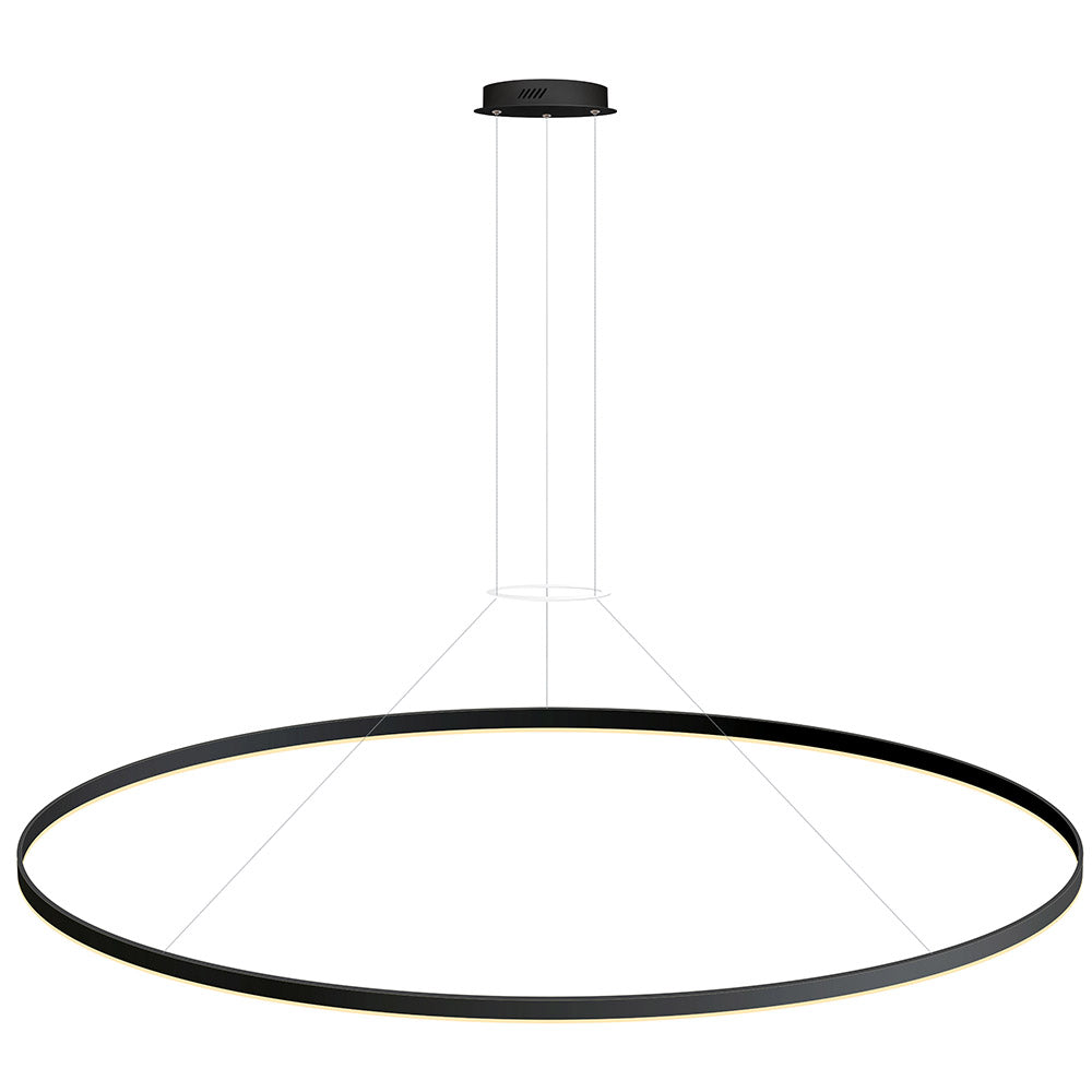 Luminaria de suspensión que permite múltiples composiciones creativas en combinación con otras lámparas RING. La difusión de la luz en todo el anillo a través de un acrílico opalizado de alta difusión crea un ambiente perfecto para cualquier estancia.