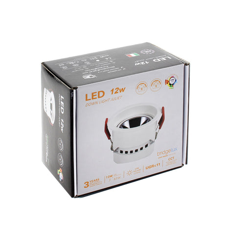 Luminaria empotrable de la más alta calidad para los proyectos más exigentes. Downlight Led con Chip Bridgelux y driver GXTronic con selector de color de luz (blanco cálido, neutro o frío) y selector de potencia (5, 8 ó 12W). 9 opciones en un solo producto. 