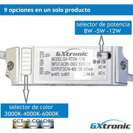 Foco led de superficie, de reducidas dimensiones, orientable en todas direcciones y fabricación de alta calidad en aluminio. Con chip led Bridgelux y driver GXTronic con selector de color de luz (blanco cálido, neutro o frío) y selector de potencia (5, 8 ó 12W). 9 opciones en un solo producto. 