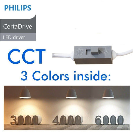 Luminaria empotrable de la más alta calidad para los proyectos más exigentes con protección contra el agua IP65. Downlight Led con Chip Bridgelux y driver Philips Certadrive con selector de color de luz (blanco cálido, neutro o frío) 