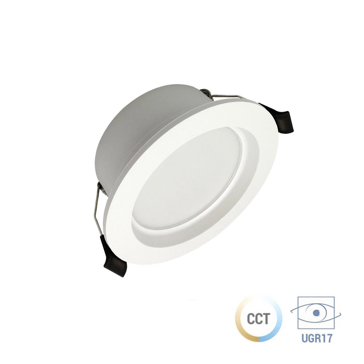 Pack  de 10 downlight led empotrables KRAMFOR CCT ideales para los proyectos con la máxima eficiencia energética. Con un acabado blanco ideal para cualquier ambiente y selector de color de luz (blanco cálido - neutro - frío) en el cuerpo de la luminaria.