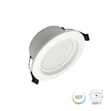 Pack  de 10 downlight led empotrables KRAMFOR CCT ideales para los proyectos con la máxima eficiencia energética. Con un acabado blanco ideal para cualquier ambiente y selector de color de luz (blanco cálido - neutro - frío) en el cuerpo de la luminaria.