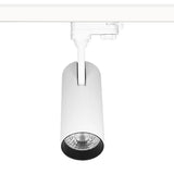 Foco para carril led con conector monofásico de calidad profesional con chip led OSRAM y driver certificado TUV con cuerpo en aluminio y lacado en color blanco mate, incluye conector a carril. CRI >90 que proporciona una luz espectacular.