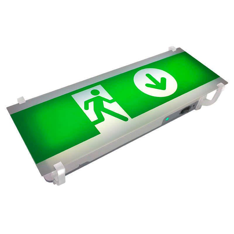 Señalización de fácil instalación para las luminarias led EMERLUX F415. Realizado en metacrilato traslúcido que ofrecen una comunicación visual que cumplen la función de guiar, orientar u organizar a una persona o conjunto de personas.