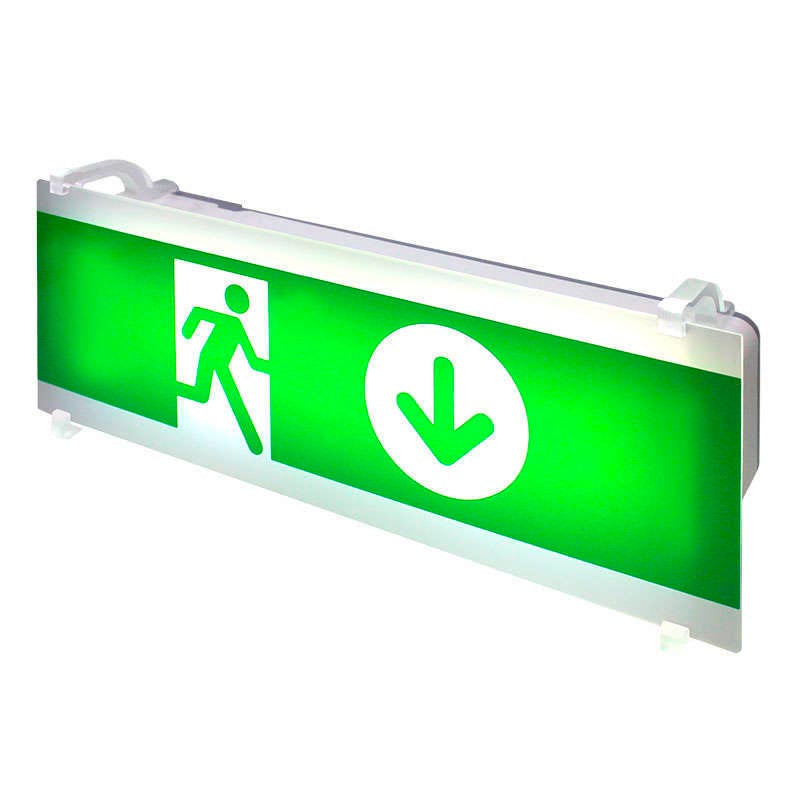 Señalización de fácil instalación para las luminarias led EMERLUX F415. Realizado en metacrilato traslúcido que ofrecen una comunicación visual que cumplen la función de guiar, orientar u organizar a una persona o conjunto de personas.