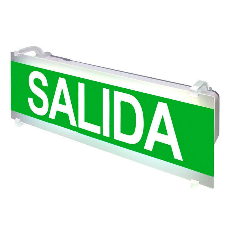 Señalización de fácil instalación para las luminarias led de emergencia EMERLUX F415. Realizado en metacrilato traslúcido que ofrecen una comunicación visual que cumplen la función de guiar, orientar u organizar a una persona o conjunto de personas.