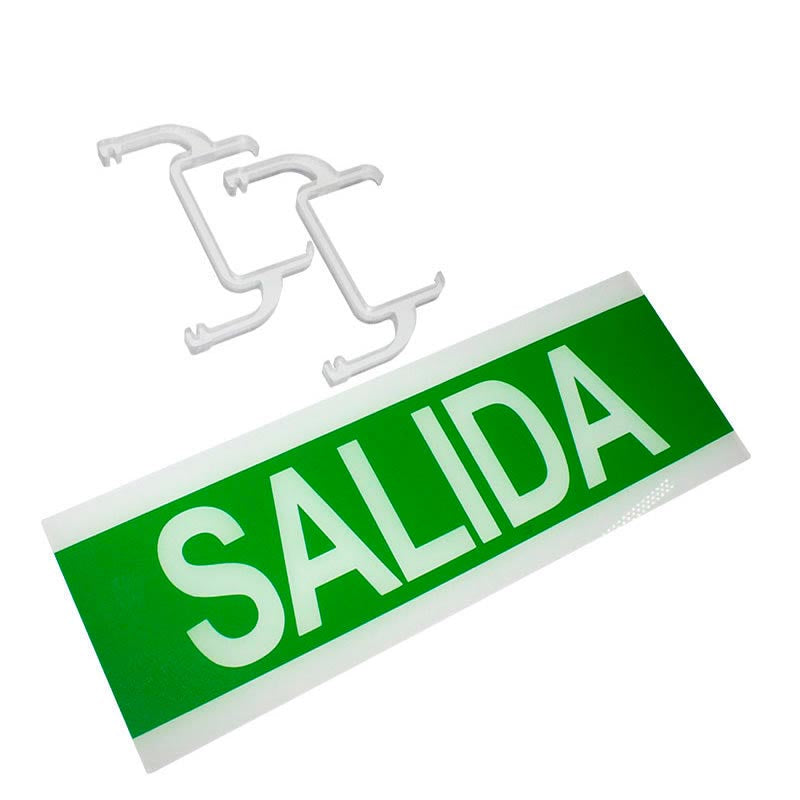 Señalización de fácil instalación para las luminarias led de emergencia EMERLUX F415. Realizado en metacrilato traslúcido que ofrecen una comunicación visual que cumplen la función de guiar, orientar u organizar a una persona o conjunto de personas.
