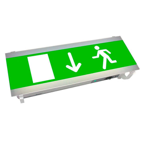 Señalización de fácil instalación para las luminarias led EMERLUX F415. Realizado en metacrilato traslúcido que ofrecen una comunicación visual que cumplen la función de guiar, orientar u organizar a una persona o conjunto de personas.