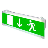 Señalización de fácil instalación para las luminarias led EMERLUX F415. Realizado en metacrilato traslúcido que ofrecen una comunicación visual que cumplen la función de guiar, orientar u organizar a una persona o conjunto de personas.