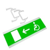 Señalización de fácil instalación para las luminarias led EMERLUX F415. Realizado en metacrilato traslúcido que ofrecen una comunicación visual que cumplen la función de guiar, orientar u organizar a una persona o conjunto de personas.