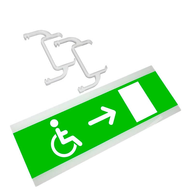 Señalización de fácil instalación para las luminarias led EMERLUX F415. Realizado en metacrilato traslúcido que ofrecen una comunicación visual que cumplen la función de guiar, orientar u organizar a una persona o conjunto de personas.