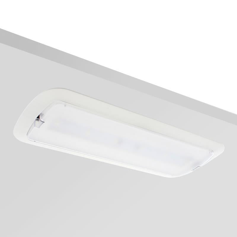 Luminaria LED de emergencia de alta calidad, incluye kit para empotrar en techo, más de 180 minutos de autonomía con su batería recargable de Ni-Cd. Configurable como Modo permanente y No permanente. Luz para señalización de salidas, puertas, ascensores, zonas de paso o comunes.