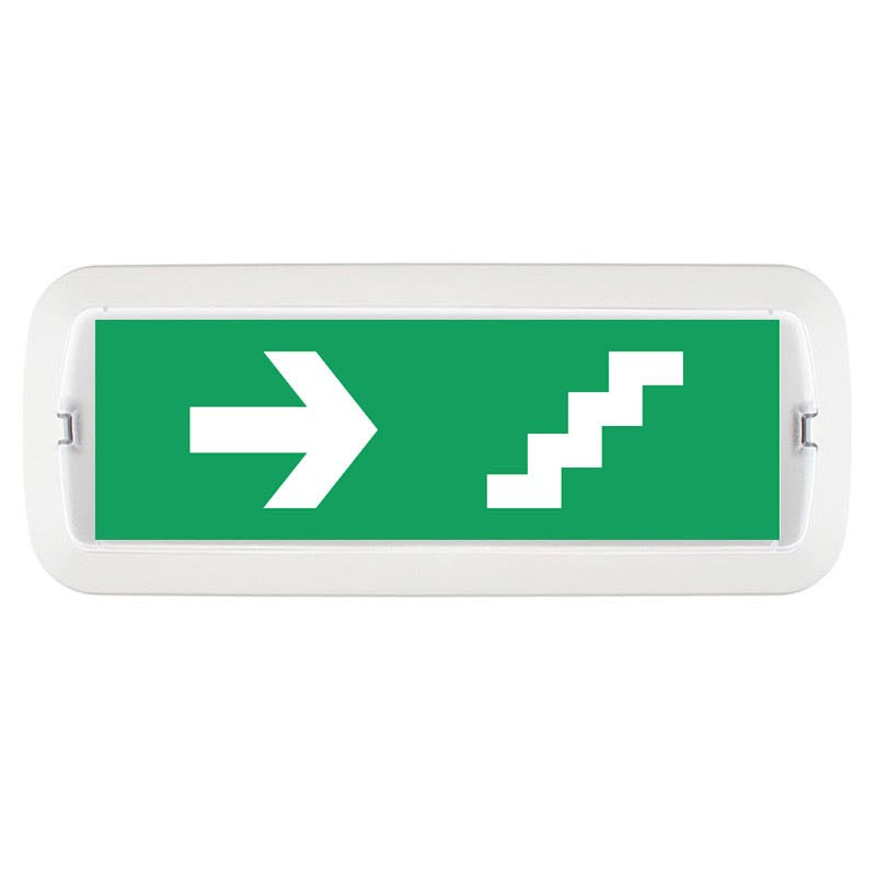 Etiquetas adhesiva con señalización de fácil instalación para las luminarias led de emergencia NICELUX. Realizado en vinilo de alta calidad que ofrecen una comunicación visual que cumplen la función de guiar, orientar u organizar a una persona o conjunto de personas.