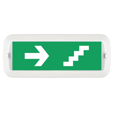 Etiquetas adhesiva con señalización de fácil instalación para las luminarias led de emergencia NICELUX. Realizado en vinilo de alta calidad que ofrecen una comunicación visual que cumplen la función de guiar, orientar u organizar a una persona o conjunto de personas.