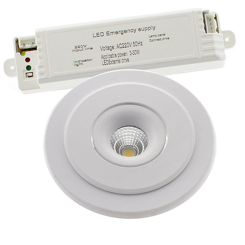Luminaria LED de alta potencia (12W) con función de emergencia. Puede funcionar como luminaria normal (1200lm) y como luz de emergencia (400lm). Para empotrar en techo. 60 minutos de autonomía con su batería recargable de Ni-Cd. Luz para señalización de salidas, puertas, ascensores, zonas de paso o comunes.