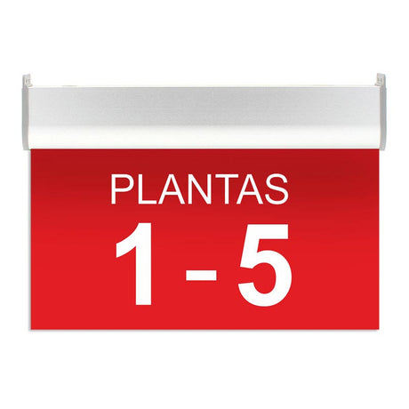 Luz de señalización con tecnología LED. Ofrece Luz de forma permanente iluminando la señalética en todo momento. Con metacrilato óptico personalizado con la señalética o textos que necesites en metacrilato fresado o vinilado en cualquier color. También cumple las funciones de lumianria de emergencia permanente.