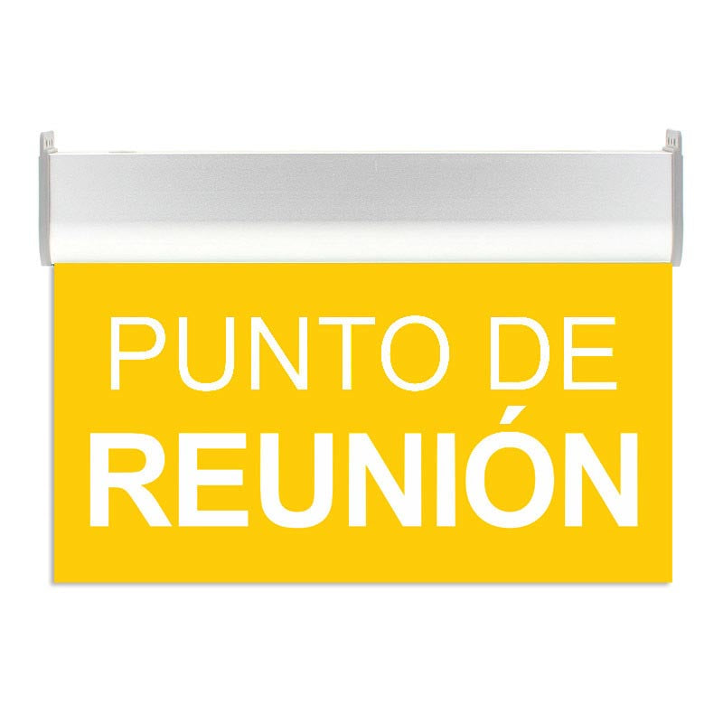 Luz de señalización con tecnología LED. Ofrece Luz de forma permanente iluminando la señalética en todo momento. Con metacrilato óptico personalizado con la señalética o textos que necesites en metacrilato fresado o vinilado en cualquier color. También cumple las funciones de lumianria de emergencia permanente.