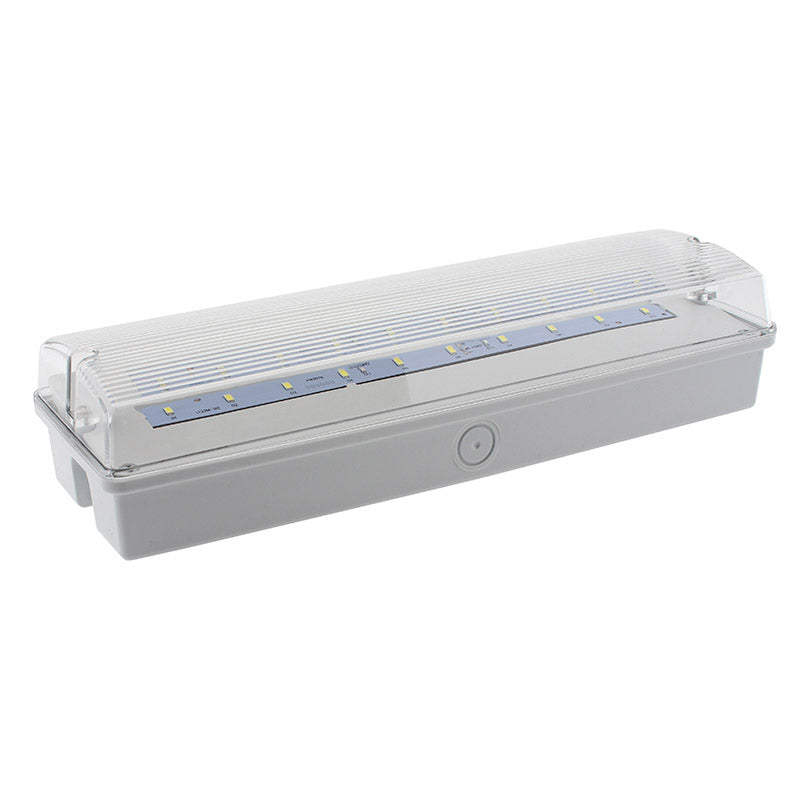 Luminaria LED de emergencia con Auto Diagnóstico de alta calidad resistente al agua con protección IP65. Más de 180 minutos de autonomía con su batería recargable de Ni-Cd. Configurable como Modo permanente y No permanente. Luz para señalización de salidas, puertas, ascensores, zonas de paso o comunes.