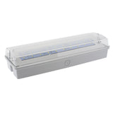 Luminaria LED de emergencia con Auto Diagnóstico de alta calidad resistente al agua con protección IP65. Más de 180 minutos de autonomía con su batería recargable de Ni-Cd. Configurable como Modo permanente y No permanente. Luz para señalización de salidas, puertas, ascensores, zonas de paso o comunes.