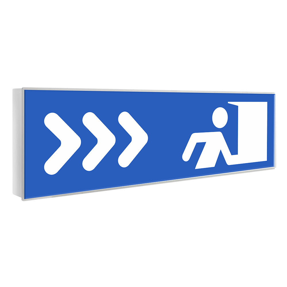 Luminaria LED de emergencia con auto diagnóstico de gran tamaño para instalar en superficie, más de 180 minutos de autonomía con su batería recargable de Ni-Cd. Luz para señalización de salidas, puertas, ascensores, zonas de paso o cualquier señalética personalizada.