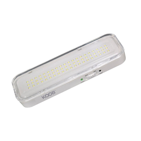 Luz LED de emergencia de máxima eficiencia, hasta 3 horas de autonomía con su batería recargable Li-ion, control de intensidad y test. Incorpora 60 led SMD2835. Luz para señalización de salidas, puertas, ascensores, zonas de paso o comunes.