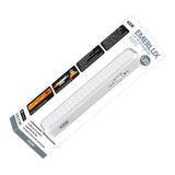 Luz LED de emergencia de máxima eficiencia, hasta 6 horas de autonomía con su batería recargable Li-ion, control de intensidad y test. Luz blanca y dos modos de intensidad lumínica. Incorpora 60 led SMD2835. Luz para señalización de salidas, puertas, ascensores, zonas de paso o comunes.