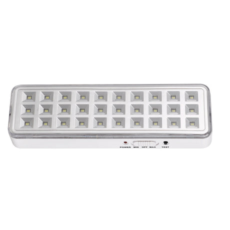 Luz LED de emergencia de máxima eficiencia, hasta 3 horas de autonomía con su batería recargable Li-ion, control de intensidad y test. Incorpora 30 led SMD2835. Luz para señalización de salidas, puertas, ascensores, zonas de paso o comunes.