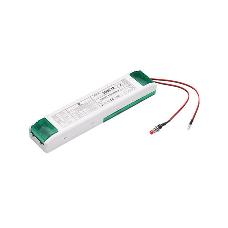 Módulo de emergencia con batería recargable y sustituible de Litio de gran capacidad que proporciona energía en caso de fallo eléctrico para luminarias Led de 3 a 55W con un 30% de potencia en caso de fallo en el suministro de electricidad. Salida voltaje DC 9-80V