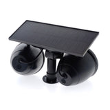 Foco doble de jardín con 10W de potencia y placa LED solar con batería integrada. Ideal para jardines, patios, caminos, bordes, estanques, entradas. etc. Con selector de color RGB y Luz blanca. Con sensor crepuscular.