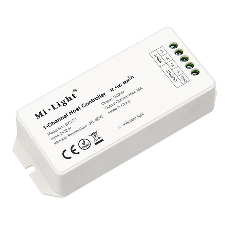 Controlador inalámbrico 2.4Ghz RF, de bajo consumo, anti-interferencias y transmisión a larga distancia. Compatible con WiFi App IOS o Android (necesita iBox) y DMX512 (necesita transmisor DMX). Función de transmisión automática y sincronización automática. Compatible con todos los productos de tecnología SYS.