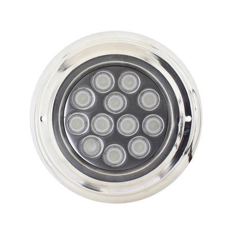 Lámpara LED 36W  sumergible diseñada para sustituir los focos halógenos de las piscinas. EL foco tiene un grado de protección frente al acceso de partículas, polvo o líquidos de IP68, en este caso puede funcionar durante una inmersión completa y continua. Acero inoxidable 316. Resistente a los golpes IK10. Puede ser instalada en estanques, fuentes, acuarios, etc.