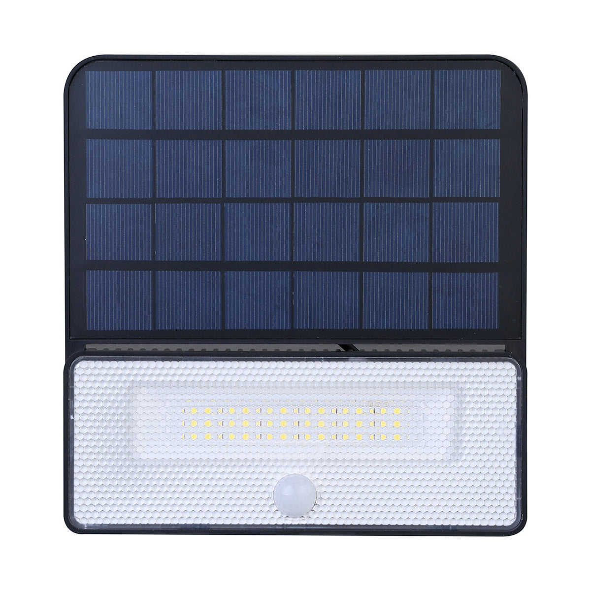 Foco LED compacto "todo en 1" con panel solar integrado de alta capacidad. Incorpora sensor de movimiento y luminosidad. 3 modos de funcionamiento y batería reemplazable.