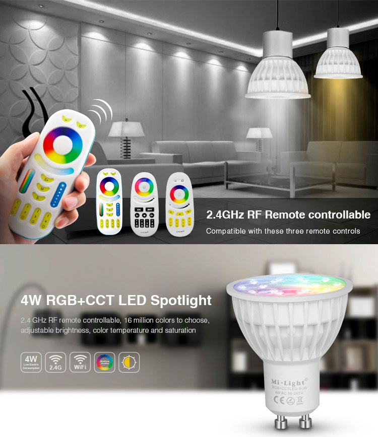 La Bombilla Led Wifi ofrece color RGB + CCT (blanco dual) en una única bombilla. Esta bombilla Led WiFi puede ser controlada por un mando a distancia RF o con el adaptador WiFi mediante App gratuita para smartphone o tablet Apple y/o Android. Ofrece máximo control y amplias posibilidades de decoración con luz. 