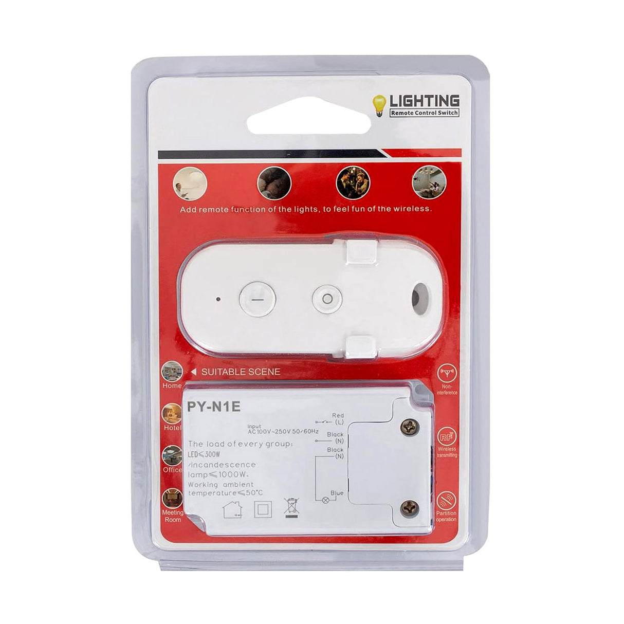 Mando a distancia RF + controlador ON/OFF AC100-250V con una carga máxima para LED de 300 W y halógeno de 1000 W. Ideal para lámparas sumergibles, iluminación o cualquier otro dispositivo eléctrico.