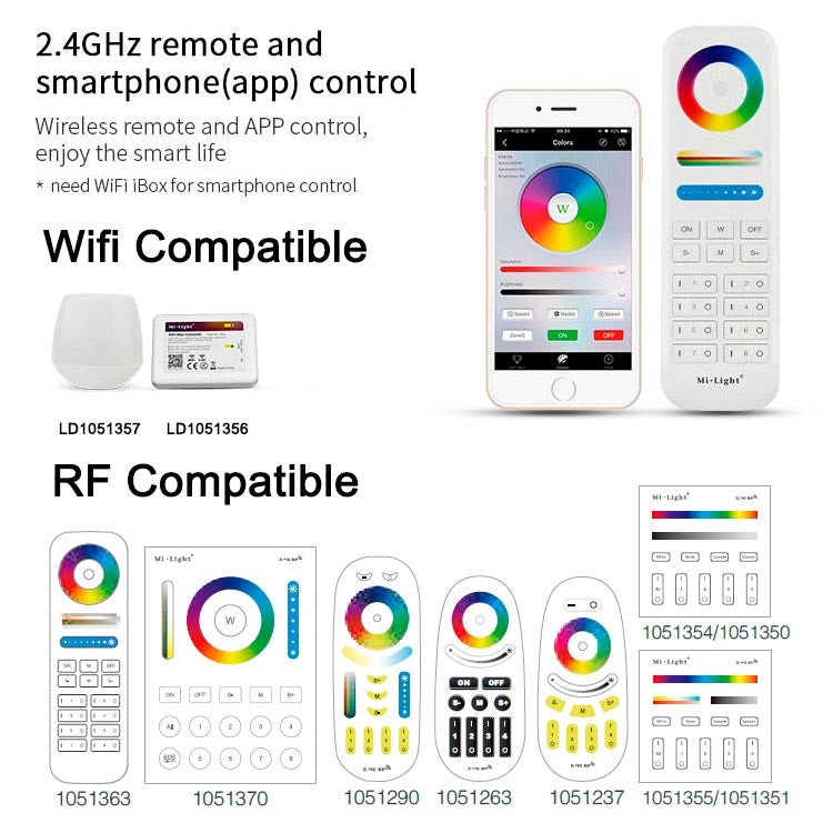 La <b>bombilla LED WiFi E14</b> ofrece color RGB + CCT (blanco dual) en una única bombilla. Puede ser controlada por un mando a distancia RF o con el adaptador WiFi mediante App gratuita para smartphone o tablet Apple y/o Android. Ofrece máximo control y amplias posibilidades de decoración con luz. 