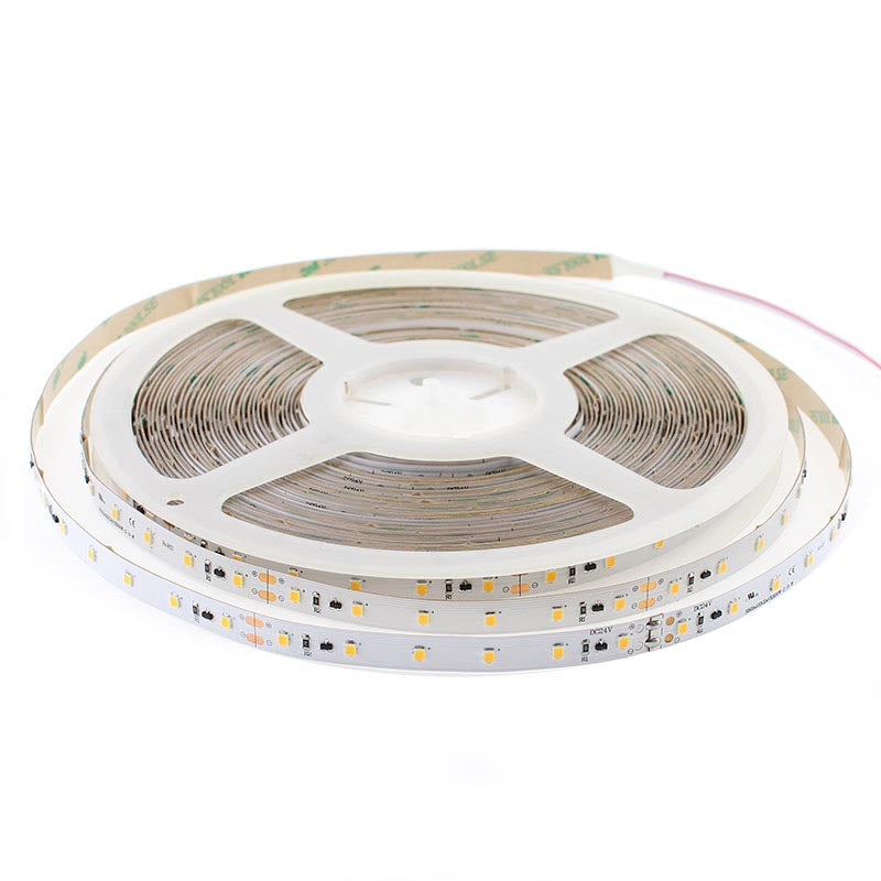 Tira LED de 20 metros de longitud con alimentación DC24V con el nuevo Chip Epistar de alta potencia lumínica SMD2835. Incorpora cinta adhesiva 3M 300LSE de alta adherencia para colocar la tira en cualquier superficie. Para instalaciones profesionales donde se requiera largas tiradas sin caídas de tensión y altas prestaciones.