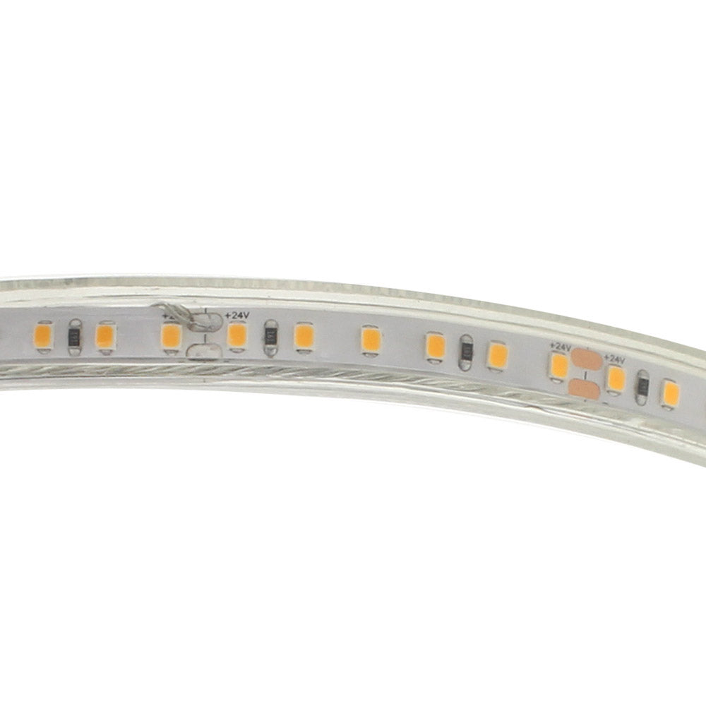 Carrete de 50 metros de tira LED flexible con protección IP66 con 120 chip led SMD2835 por metro OSRAM de alta potencia lumínica, permite una longitud máxima de 20 metros continuos sin caídas de tensión.