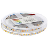 Rollo de tira LED monocolor de 5 metros (120 Leds/metro) especialmente indicado para la adaptarse a cualquier contorno, permite hacer curvas y ángulos de 90 grados gracias a su PCB de solo 6mm de ancho en forma de Zig-Zag. Chip SMD2835 de bajo consumo. Material flexible adaptable a cualquier superficie. En el dorso cuenta con un potente adhesivo 3M para colocar la tira en cualquier superficie.