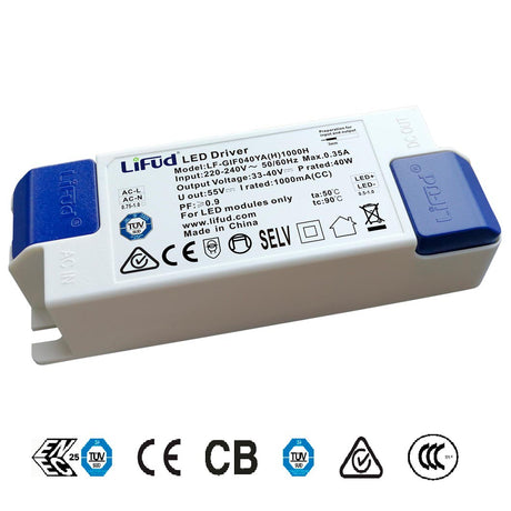 LED DRIVER de LIFUD. Corriente Constante con certificación TUV especialmente diseñado para la alimentación de paneles y luminarias led, proporciona una gran economía y eficiencia. NO FLICKER.