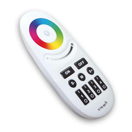 Mando a distancia para un control total de las bombillas y tiras led RGB y RGBW. Controla el encendido de cuatro zonas diferentes, intensidad y color de luz.