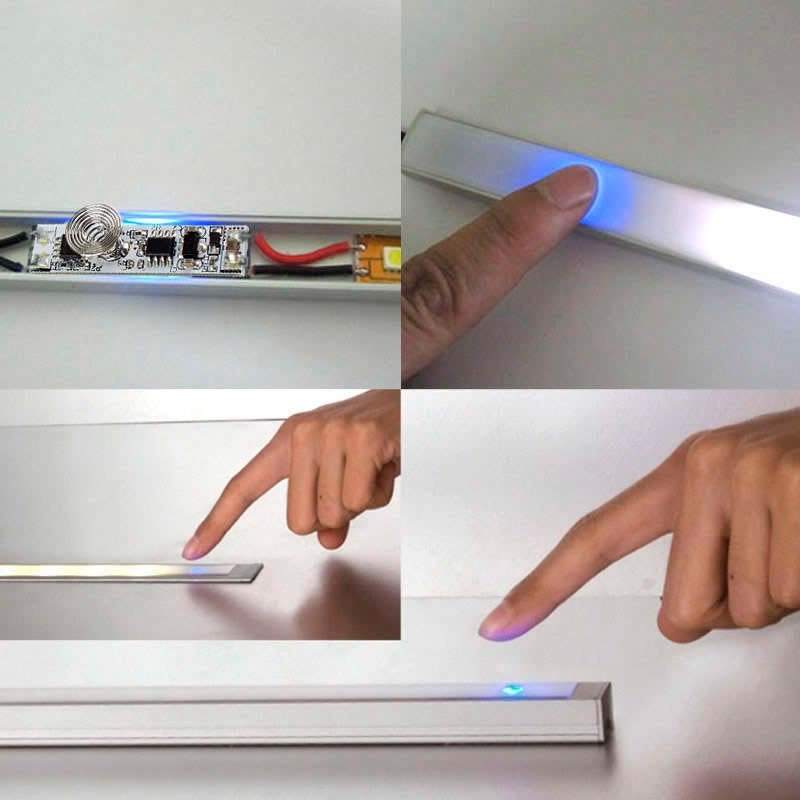 Nuevo interruptor táctil con indicador luminoso de reducido tamaño para instalar en perfil que se conecta directamente a la tira led monocolor y permite apagar/encender la luz de forma fácil y cómoda.