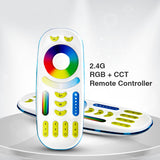 Kit que incluye controlador 3 en 1(RGB + RGBW + RGBCCT)  y mando a distancia táctil RF. Incorpora múltiples funciones de sincronización con otros controladores y con una potencia de hasta 12A. Un nuevo concepto de controladores profesionales para el control de cualquier tipo de tiras o luminarias led RGB + RGBW + RGBCCT.