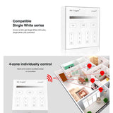 Control remoto de pared con pantalla de cristal táctil de gran precisión para un control profesional de tiras led monocolor. Permite el control de 4 zonas. Se alimenta con 2 pilas tipo AAA y es posible ponerlo en cualquier superfice sin necesidad de empotrarlo.