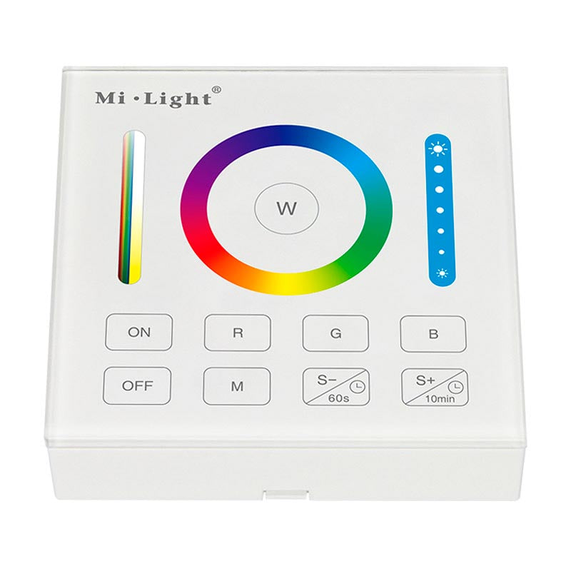 Control remoto de pared con pantalla de cristal táctil de gran precisión para un control profesional de tiras led RGB + CCT blanco dual.